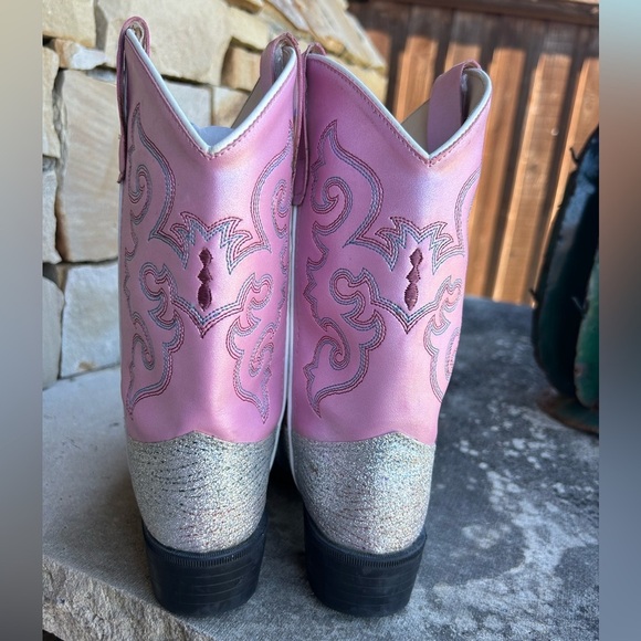 Old West Pink and silver glitter cowboy western kids Boots Sz-1. A - Picture 5 of 12